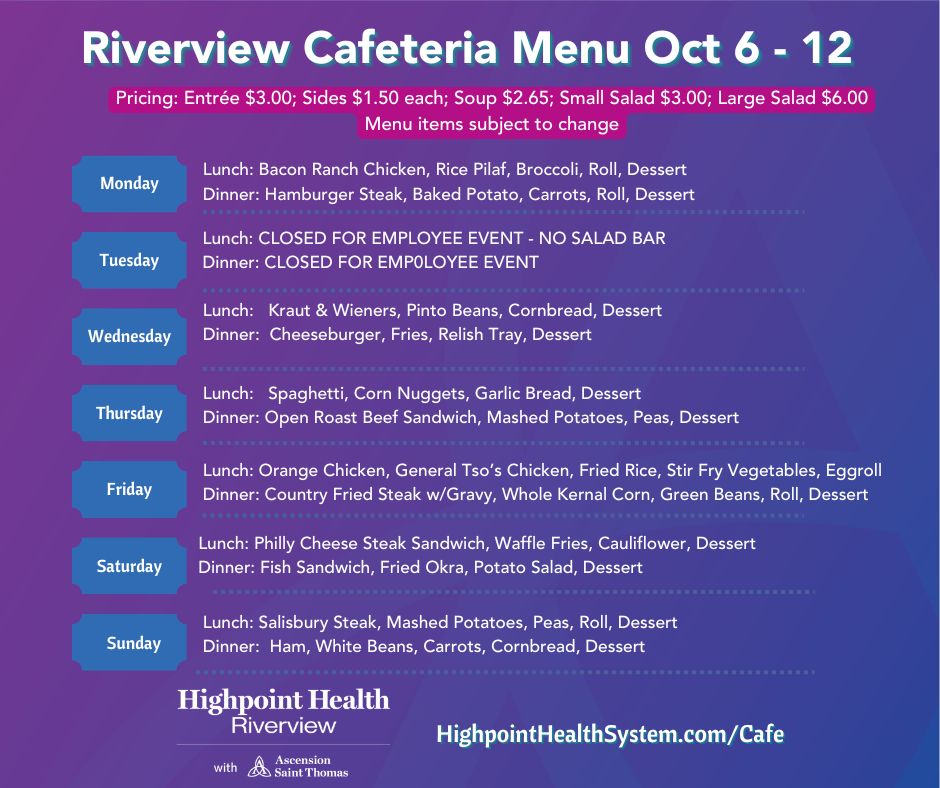 Riverview Menu Oct 6