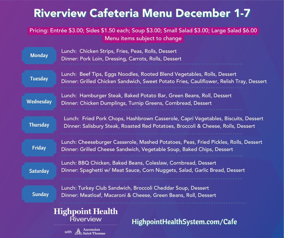 Riverview Cafe Menu Dec 1