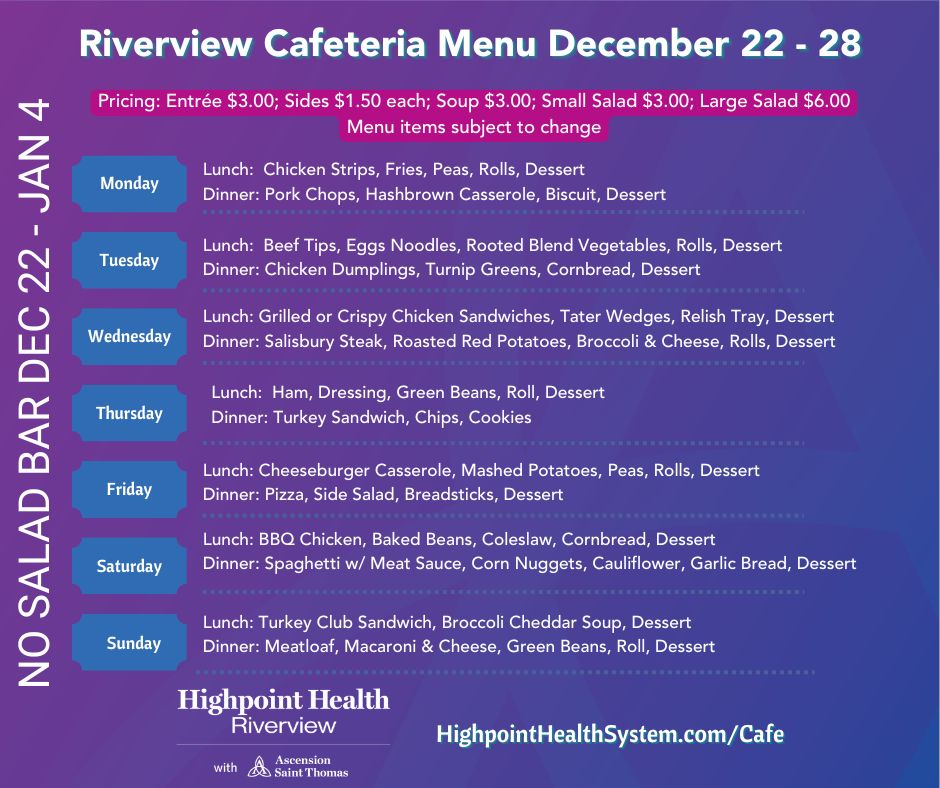 Riverview Menu December 22